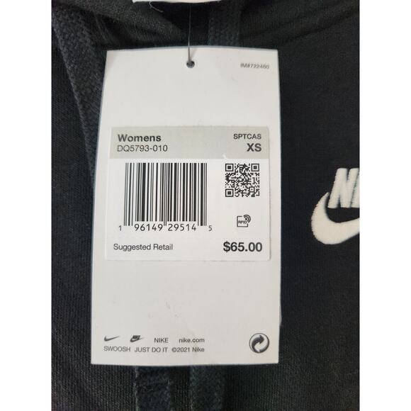 NWT Nike Women's Sportswear Club Fleece Pullover Hoodie Hoodie Black XS - Picture 7 of 8